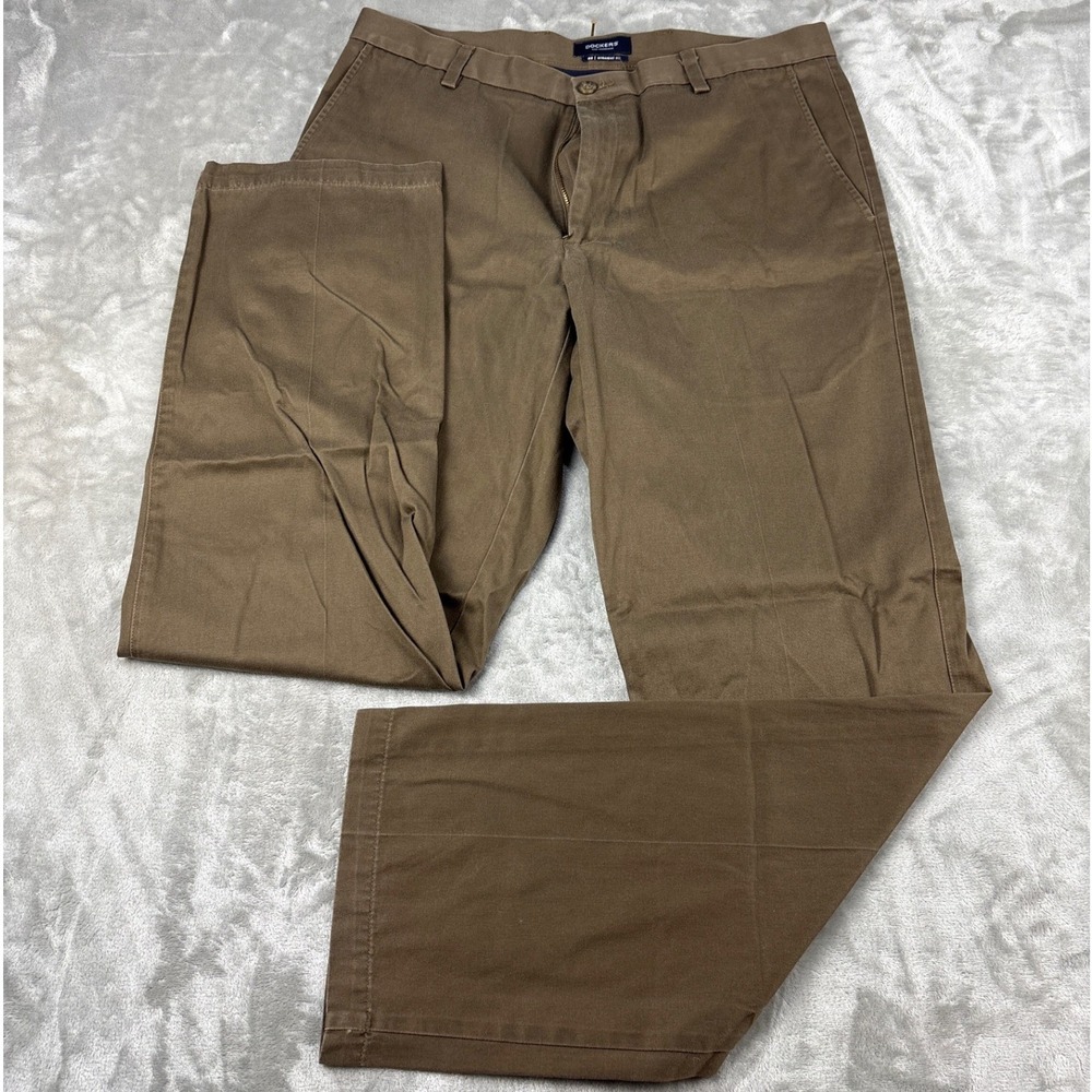 Dockers D2 Straight Fit Mens Brown Chino Pants 36x34 100% Cotton Flat Front